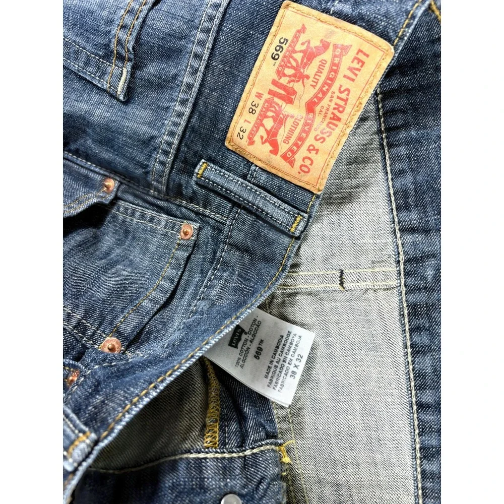 Levis 569 Loose Straight Jeans Mens 38x32 Blue Washed Relaxed Western Workwear